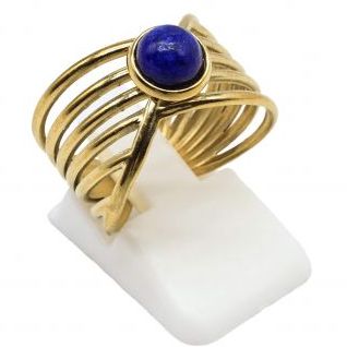 Anillo Acero Inox. 6 líneas LAPISLÁZULI